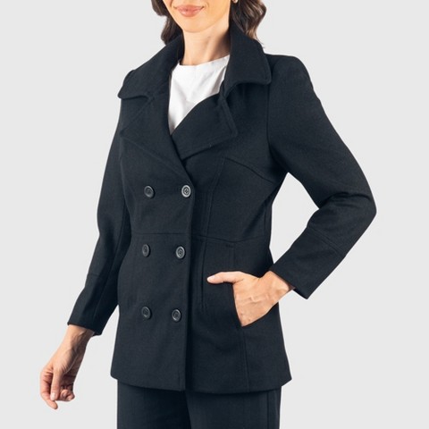Женские пиджаки Alpine Swiss Emma Wool Peacoat – Double-Breasted 3/4 Length Overcoat, Stylish & Warm Blazer for Fall & Winter Black 2XL
