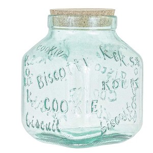 Amici Home Biscotto Cookie Jar, 105 Oz Embossed Glass Container with "Biscotti" & "Cookie" Design - Rounded Square Green Tint Storage, Dishwasher Safe - 1 of 4