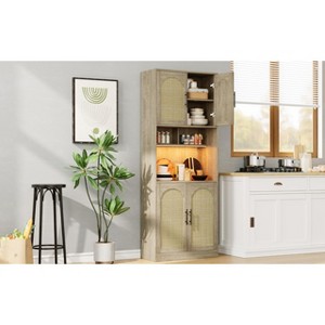 71" Tall Pantry Cabinet with Countertop, Kitchen Cabinets with LED Light Strip & Microwave Shelf - 1 of 4