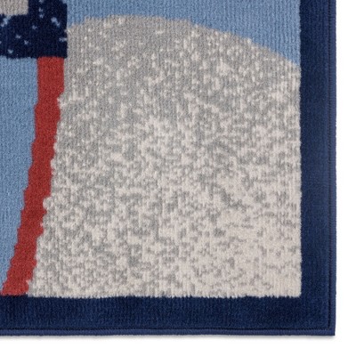 Navy and Red Synthetic Stain-Resistant Area Rug, 5'3"x7'5"