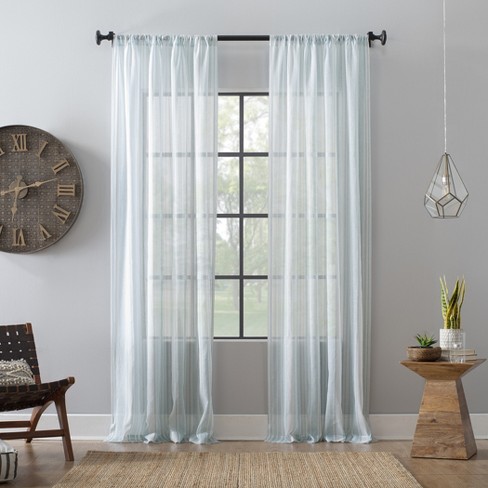 54 X84 Ticking Stripe Textured Cotton Blend Sheer Curtain Aqua