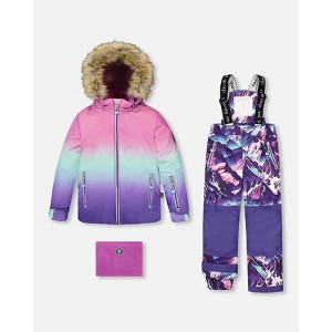 Deux par Deux Girl Two-Piece Play Snowsuit Purple Mountain Print - 1 of 4