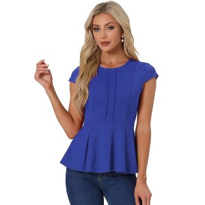 INSPIRE CHIC Women's Elegant Round Neck Cap Sleeve Solid Color Peplum Blouses - 1 of 4