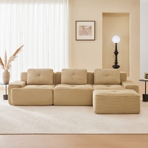 QingMoon 117" L-Shaped Sectional Sofa, Corduroy 3-Seater Couch with Pearl-like Piping and Tufted Design for Living Room and Apartment, No Assembly - 1 of 4