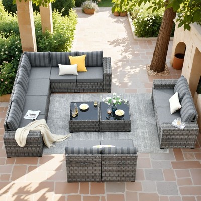 XIZZI Modular Sectional Patio Set with Convertible Corner Sofa, 3.54" Thickened Cushions & 7.68" Wide Armrests, Outdoor Conversation Sofa in 7 Colors
