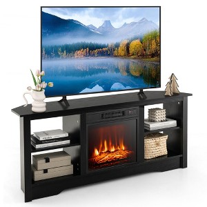 Tangkula 58" Fireplace TV Stand w/ 18" 1400W Electric Fireplace Adjustable Brightness Black - 1 of 4