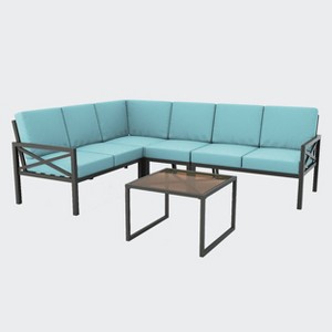 Leisure Made Blakely 5pc Aluminum Sectional in Spa Blue Fabric - 1 of 4