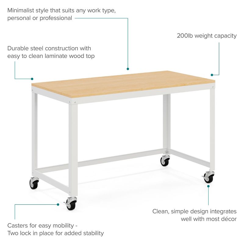 48&#34; Wide Mobile Metal Desk for Home Office with Maple Top - Space Solutions, 4 of 11