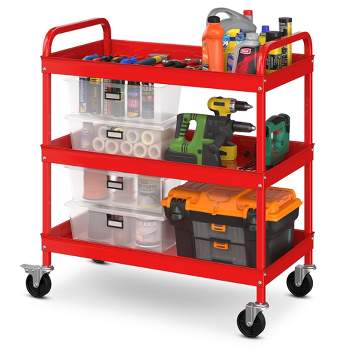 Costway 3-Tier Metal Utility Cart 400 lbs Storage Service Trolley Tool Storage Red
