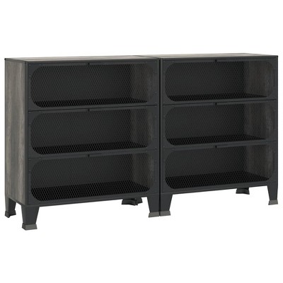 vidaXL Gray Metal and MDF Storage Cabinets - Set of 2, 3 Mesh Doors Design, Easy-to-Clean, Assembly Required, Spacious Shelving Unit