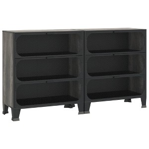 vidaXL Gray Metal and MDF Storage Cabinets - Set of 2, 3 Mesh Doors Design, Easy-to-Clean, Assembly Required, Spacious Shelving Unit - 1 of 4