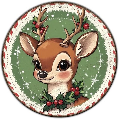 Lomsoe Round Retro Reindeer Metal Tin Sign - Vintage Christmas Decor for Home Coffee Wall - 8 * 8 in