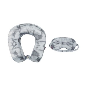 Black White Marble Tie Dye Print Poly Satin Adult Neck Pillow and Eye Mask Set - 1 of 4