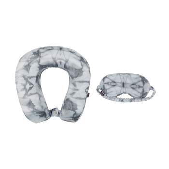 Black White Marble Tie Dye Print Poly Satin Adult Neck Pillow and Eye Mask Set