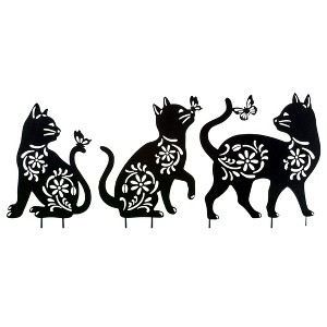 Collections Etc Floral Cutouts Cat Silhouette Metal Outdoor Garden Stake - Set of 3 - 1 of 2