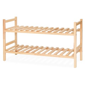 PJ Wood Stackable Wooden Shoe Rack Organizer for Closet Storage, Entryway Shelves, Tiered Cabinet for Shoes, 6 Pair Capacity, Natural - 1 of 4