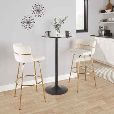 Cinch 30" Gold Metal and White Velvet Swivel Barstools, Set of 2