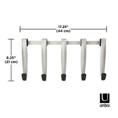 Sleek Nickel Finish Over-the-Door 5-Hook Rack with Protective Rubber