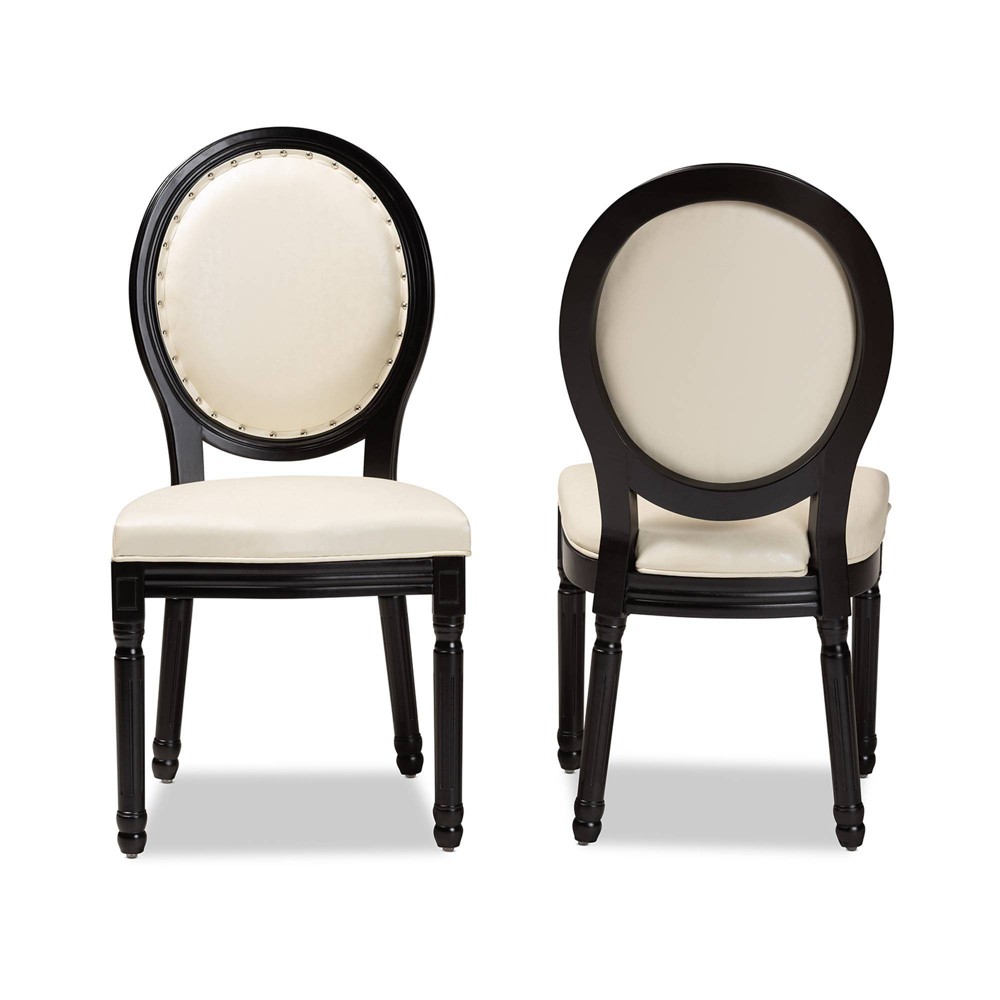UPC 193271238361 product image for Set of 2 Louis Faux Leather Upholstered and Wood Dining Chairs Beige/Black - Bax | upcitemdb.com