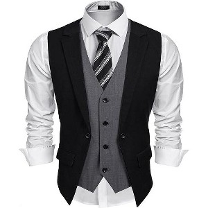 COOFANDY Men's Layered Suit Vest Business Dress Vests Formal Wedding Waistcoat Slim Fit - 1 of 4