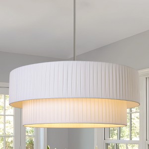 LamQee 3-Light Modern Drum Chandelier 2-Tier Semi-Flush Mount Pendant Light Fixtures with Fabric Lampshades - 1 of 4