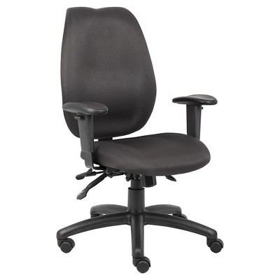 Boss Office Products High Back Task Chair with Seat Slider Black: Upholstered, Fixed Arms, Metal Frame
