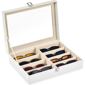 Leather Multi-Organizer with 8 Slots, Eyeglasses & Sunglasses Display Case with Jewelry and Watch Storage - 1 of 4