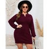 Women Casual V Neck Knit Mini Fall Sweater Dresses Long Sleeve Color Ribbed Pullover Jumper Sweaters - 3 of 4