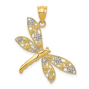 Black Bow Jewelry 14k Yellow Gold & White Rhodium Floral Winged Dragonfly Pendant, 28mm - 1 of 4