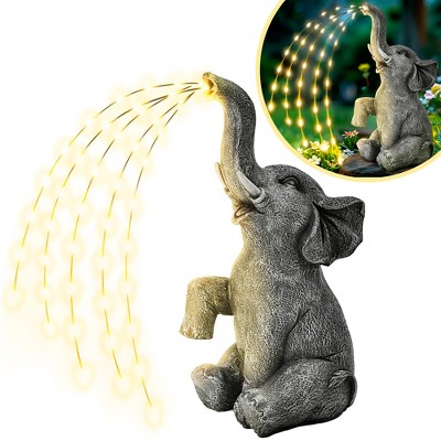 GIGALUMI Solar Watering Elephant Statue for Mother's Day Gift, Outdoor Garden Decor with Twinkling Lights