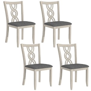 VECELO Rustic Wooden Dining Chairs, Rubber Wood Kitchen Chairs with Padded Seat & Elegant Hollowed Backrest, Gray - 1 of 4