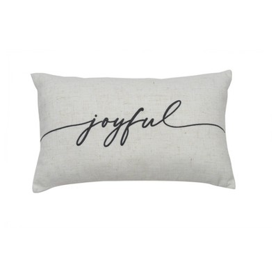 12"x20" Oversize Joyful Embroidered Lumbar Throw Pillow Ivory - Evergrace