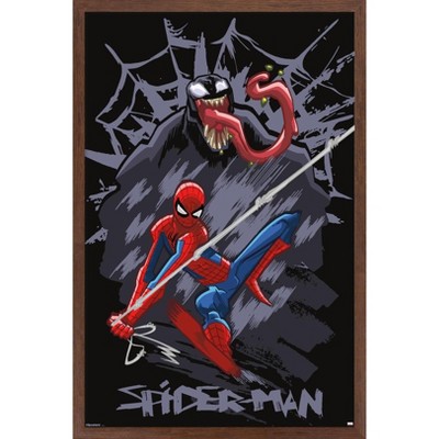 Trends International Marvel Spider-Man: Inked - Venom Framed Wall Poster Prints Mahogany Framed Version 14.725" x 22.375"