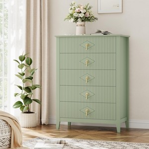 5 Drawer Dresser for Bedroom, 32"W Wooden Chest of Drawers with Metal Handles, Fluted Clothes Storage Organizer, Dresser Narrow Nightstand - 1 of 4