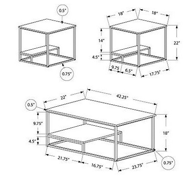 Dark Taupe and Black Metal 3-Piece Coffee Table Set