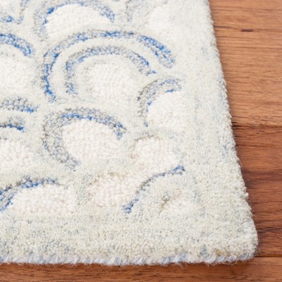 Ivory and Blue Hand-Tufted Wool Runner Rug