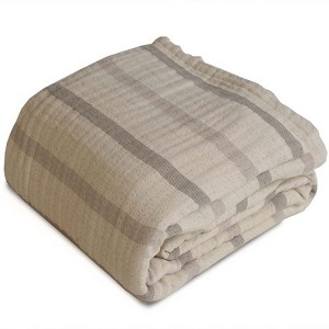 Farm to Home Horizon Organic Throw Blanket – Pearl Canyon, 60"x80", 100% Organic Cotton Reversible Chambray Stripe Design - 1 of 4