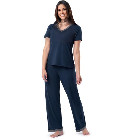Women's Beautifully Soft Short Sleeve Notch Collar Top and Shorts Pajama Set  - Stars Above™ Navy Blue XL