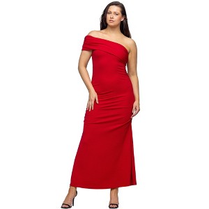 Womens Formal One Shoulder Bodycon Rouched Mermaid Maxi Dress - 24seven Comfort Apparel™ - 1 of 4