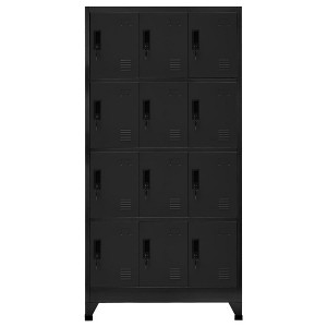 vidaXL Steel Locker Cabinet with 12 Lockable Compartments, Name Tag Holders and Air Vents - Durable Storage Solution for School or Office, Black - 1 of 4