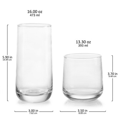 Libbey Ascent 16-Piece Clear Glass Tumbler and Rocks Set