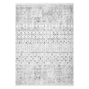 2 x 6 ft Polyester Imitation  Black Rectangular Hallway Bathroom Entryway Kitchen Office Foldable Geometric Printed Bohemia Washable Area Rug - 1 of 4