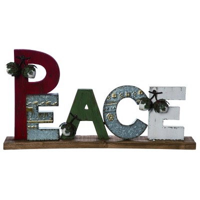 Transpac Wood 26 in. Multicolor Christmas PEACE Decor