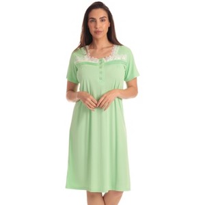 Dreamcrest Womens Nightgown with Lace Trim  Short Sleeve Sleepwear Pajamas with Stretch  Solids & Prints - 1 of 3
