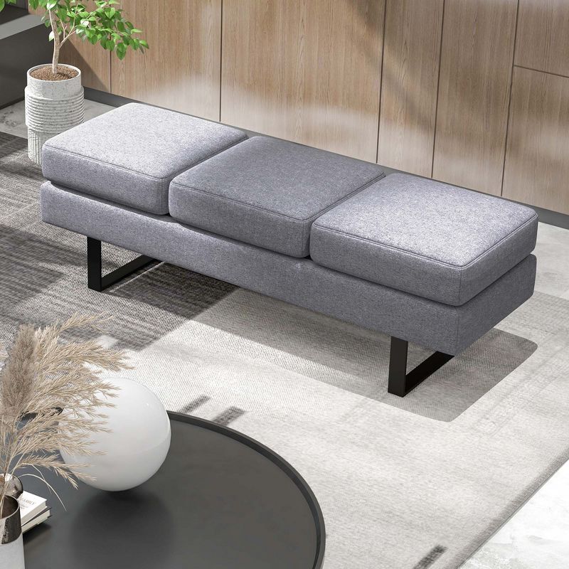 Costway Waiting Room Bench Seating with Metal Frame Leg Upholstered Reception Bench Grey, 2 of 10