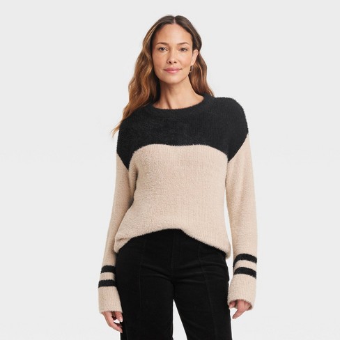 Women's Crewneck Feathered Pullover Sweater - Knox Rose™ Black L