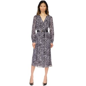 Michael Kors Womens Ocelot Kate Printed Belted Flounce Dress - 1 of 1