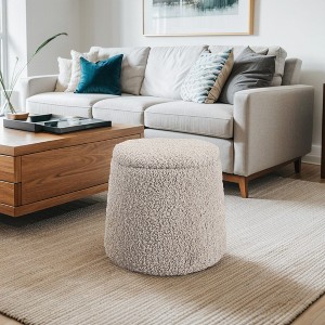 NicBex Round Boucle Fabric Storage Ottoman Bench,Upholstered Storage Ottoman with Removable Lids,Modern Storage Bench for Living Room,Bedroom - 1 of 4