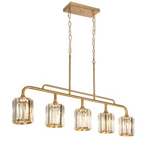 LNC Lyngearary 5-Lights 47.6" Modern  Luxury Linear Cylinder Kitchen Island Lights, Gold with Glass Shades - 1 of 4
