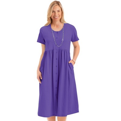 Collections Etc Easy Fit Button Front Scooped Neckline Knit Dress